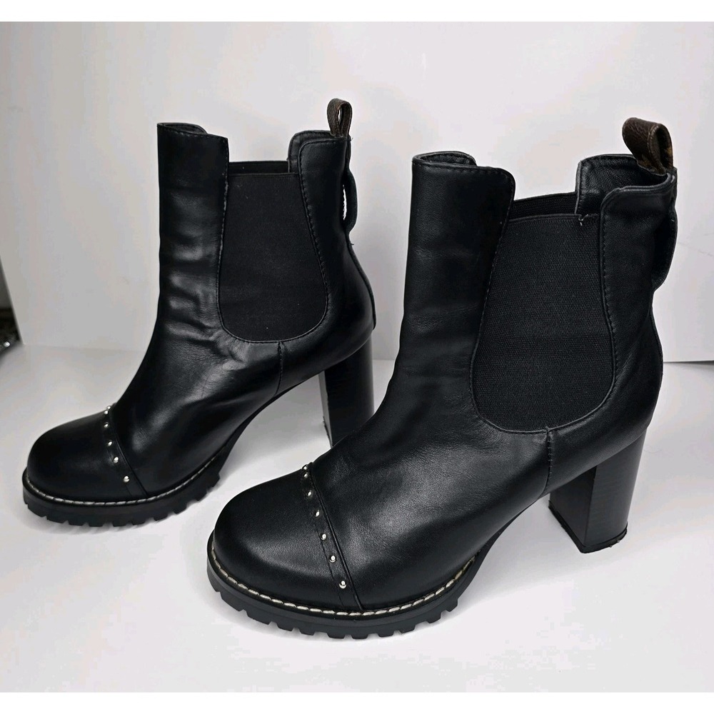 Louis Vuitton Women's Black Monogram Studded Leather Gothic Combat Boot Italy 41